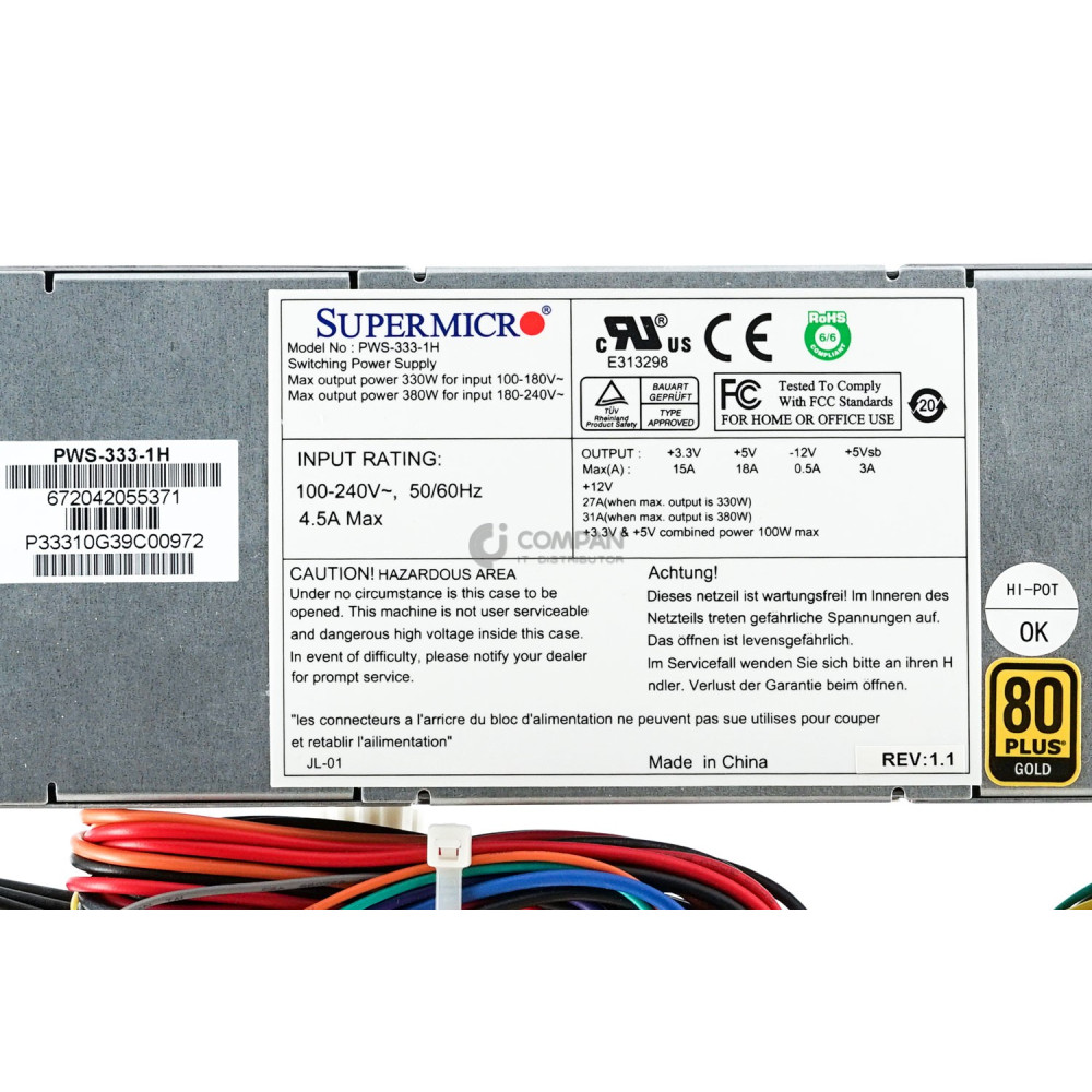 PWS-333-1H SUPERMICRO 330W 80PLUS GOLD POWER SUPPLY FOR SUPERMICRO CSE-111